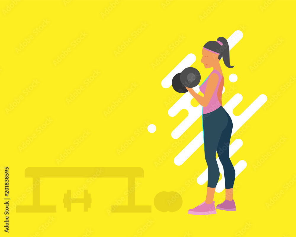 Healthy woman workout in gym flat graphic style Healthy woman workout in gym flat graphic style