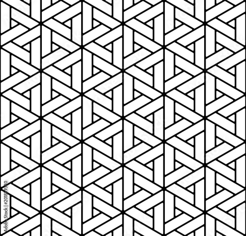 Japanese seamless pattern Kumiko black and white silhouette lines with an average thickness with rounded corners