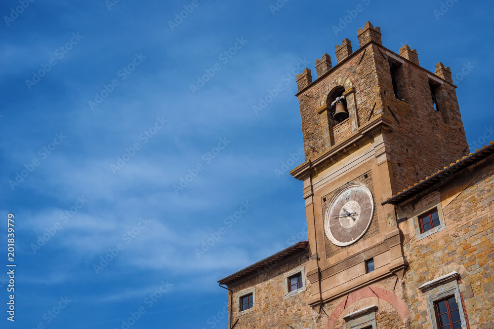 Cortona old clocktower, symbol of the ancient city in Tuscany, completed in the 15th century (with copy space)