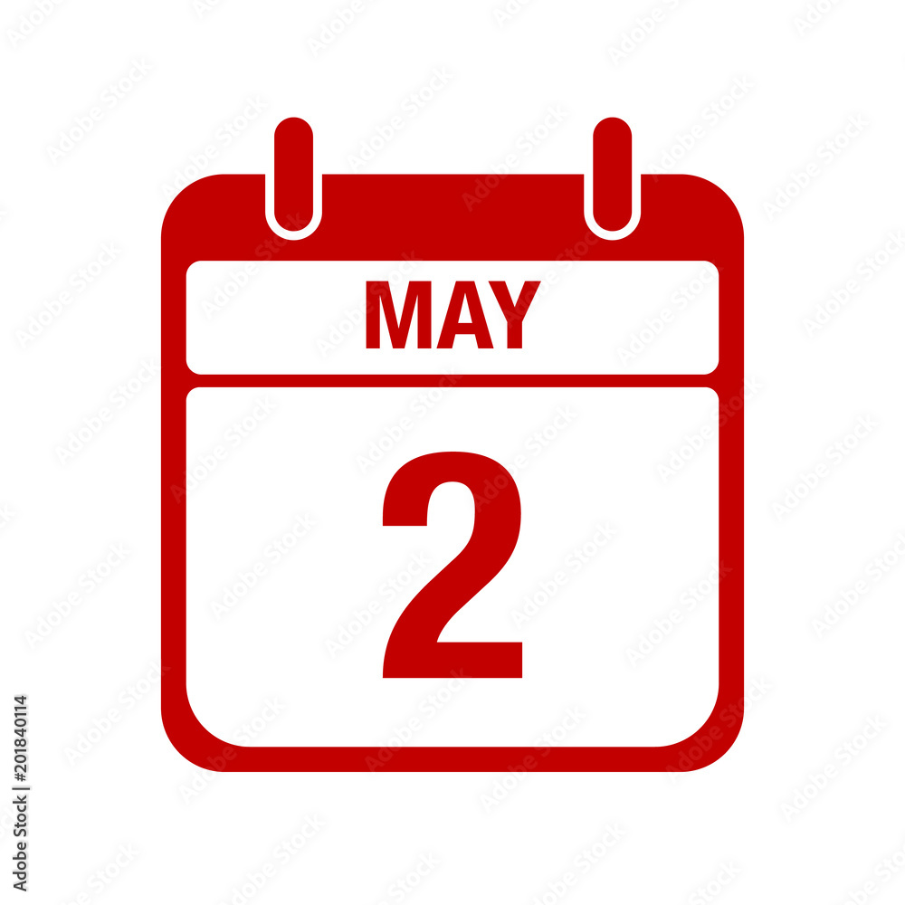 2 May calendar red icon. two 2 May calendar red icon. two