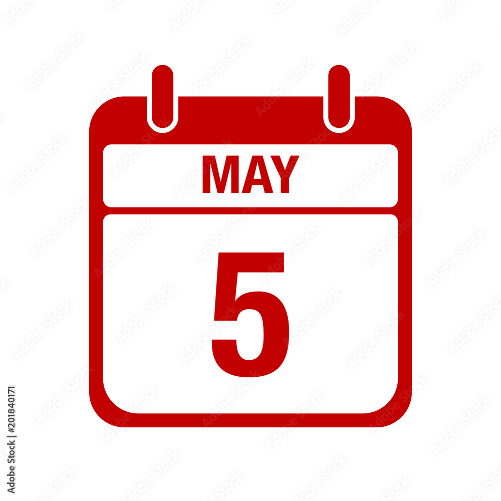 5 May calendar red icon. five 5 May calendar red icon. five