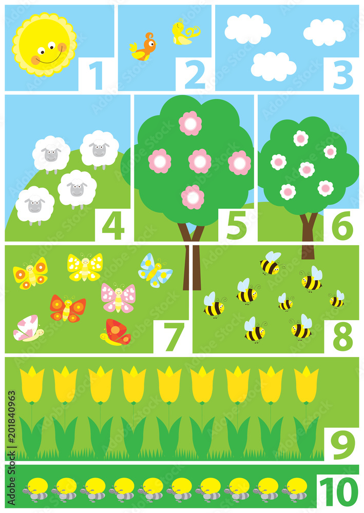 educational numbers poster for preschool / vector illustration for children, numbers 1-10