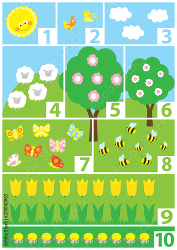 Obraz na płótnie educational numbers poster for preschool / vector illustration for children, numbers 1-10 w salonie