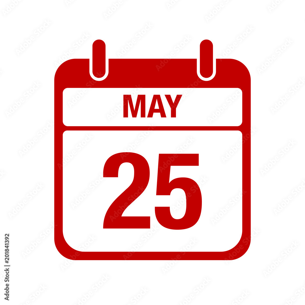 25 May calendar red icon. twenty five 25 May calendar red icon. twenty five