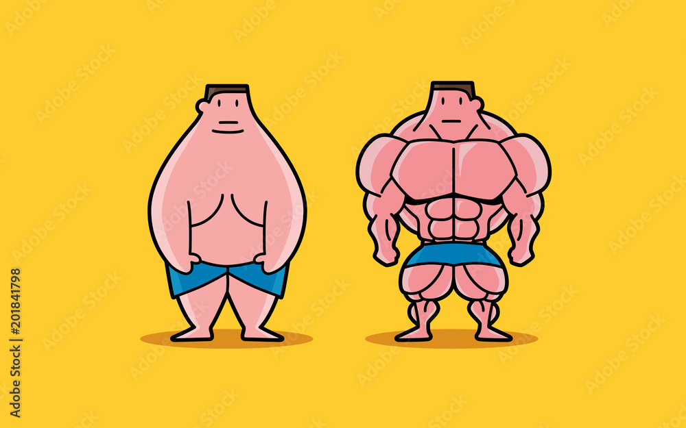 Fat and Fit cartoon character compare before and after training Stock  Vector | Adobe Stock