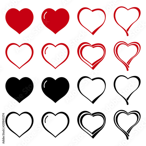 Hearts. Set of icons, black and red. Abstract concept. Vector illustration.