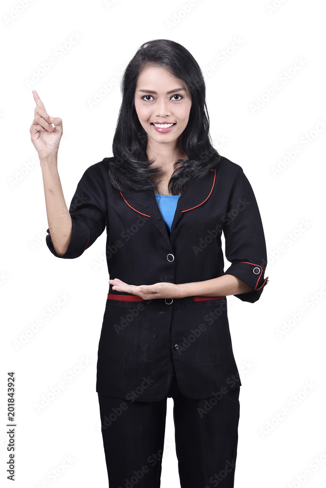 Portrait of asian business woman pointing something with her finger Portrait of asian business woman pointing something with her finger