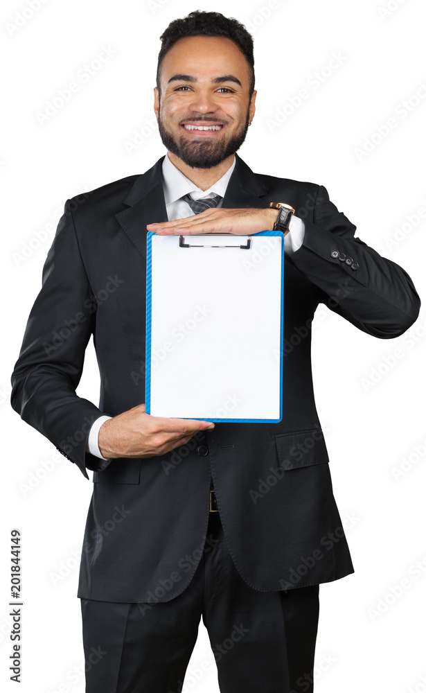 Black man businessman with a clipboard isolated on white background Black man businessman with a clipboard isolated on white background