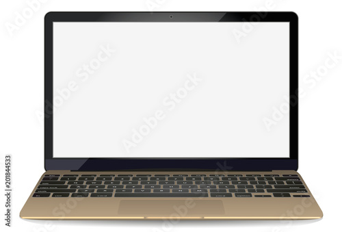 mockup with blank screen - front view.Open laptop with blank screen isolated on background - vector illustration.