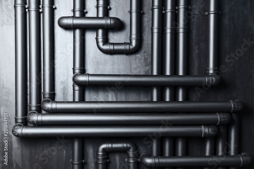 Texture of a wall of plastic pipes photo