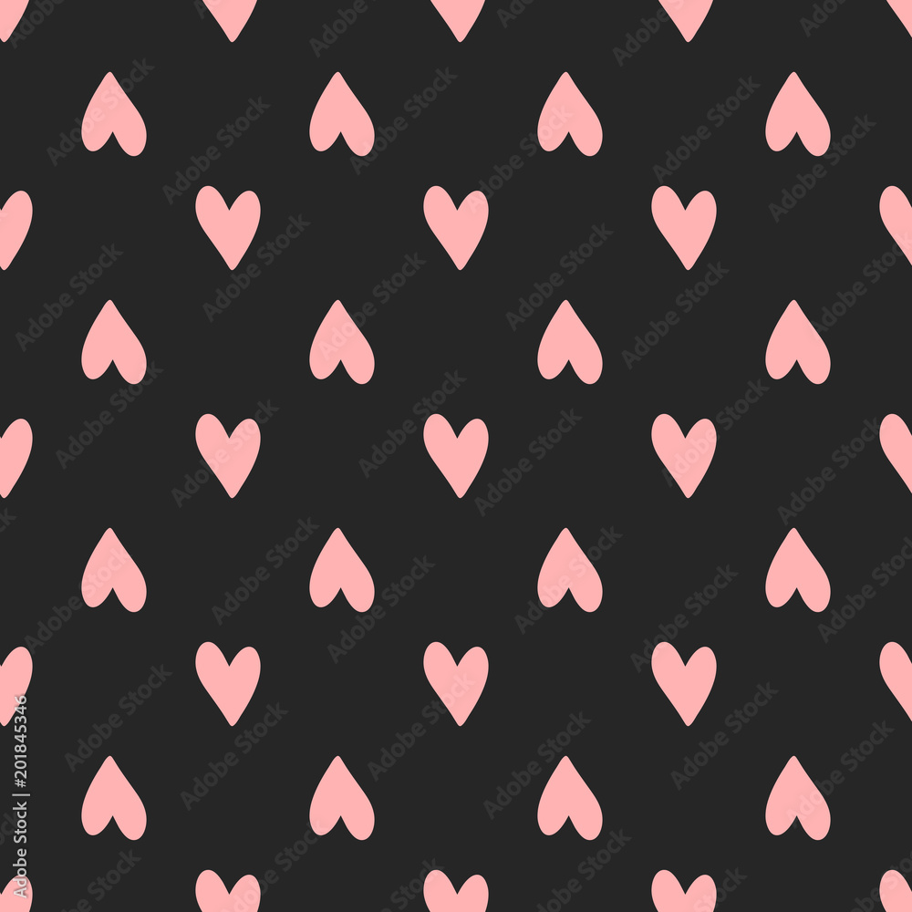Repeating pink hearts on black background. Cute seamless pattern. Girly  endless print. Stock Vector | Adobe Stock