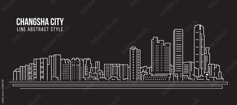 Cityscape Building Line art Vector Illustration design - Changsha city