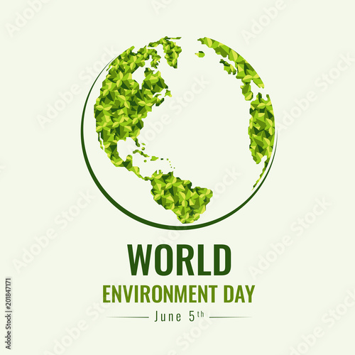 World Environment day banner with green abstract leaf texture on earth world sign vector design