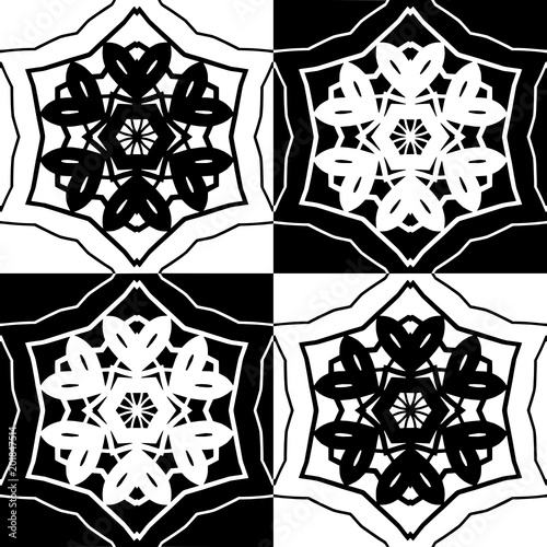 Decorative winter openwork background with snowflakes in the colontrast black and white colors