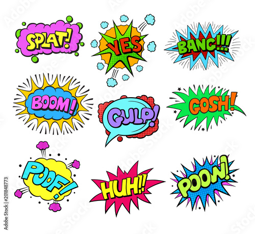 Set of Pop art style colorful comic exclamations