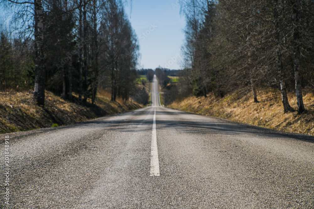 Fototapeta premium Old straight road, early spring landscape