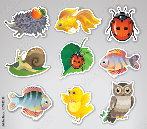 Set of stickers with animals