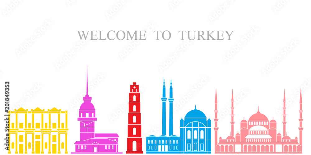 Turkey set.  Isolated Turkey  architecture on white background