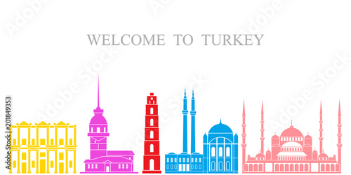 Turkey set. Isolated Turkey architecture on white background
