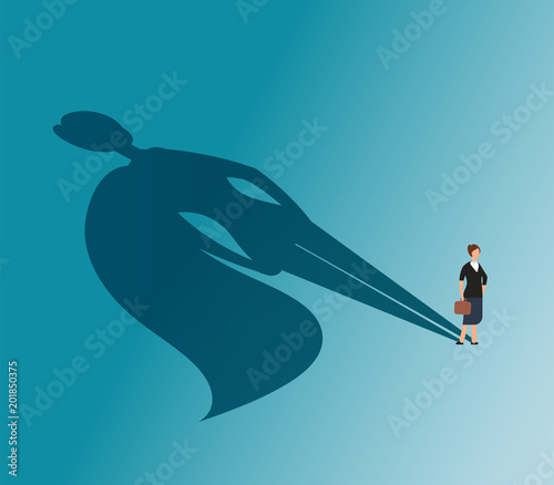 Executive woman with superhero shadow. Strong businesswoman and business victory vector concept