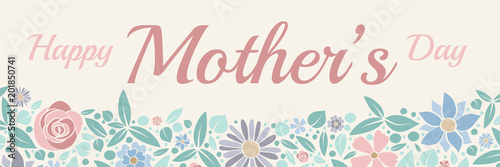 Colourful banner with fresh flowers for Mother's Day. Vector.