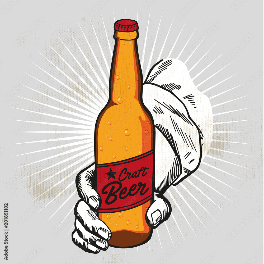 Craft Beer Bottle Held By A Hand Hand Made Drawing For Menus Blackboards Posters And Decoration Of Bars Clubs Pubs And Restaurants Stock Vector Adobe Stock