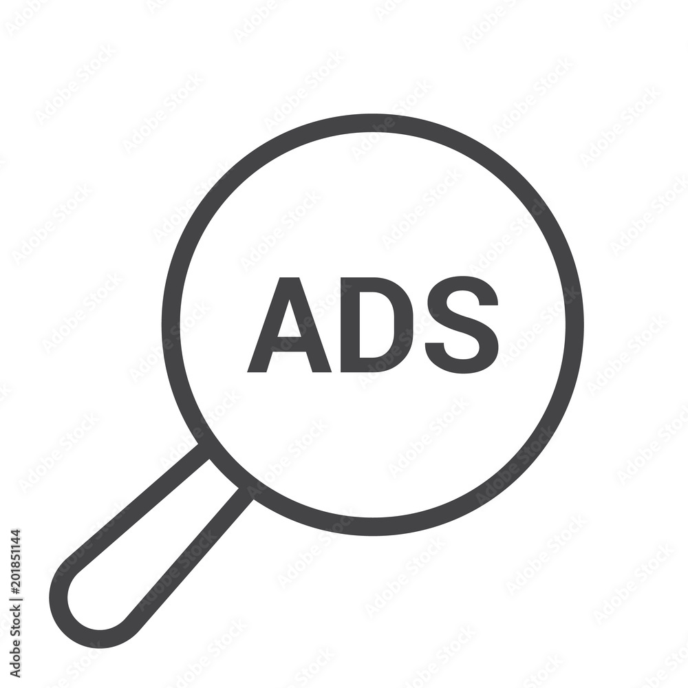 Advertising Concept: Magnifying Optical Glass With Words Ads