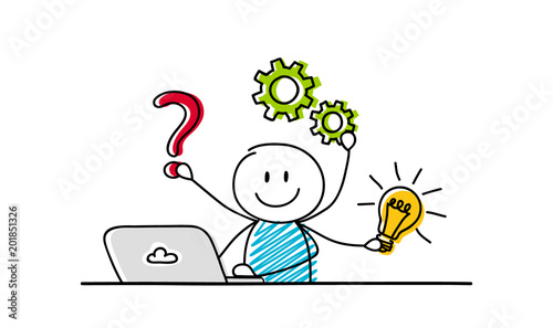 Business concept with funny stickman - company development. Vector.