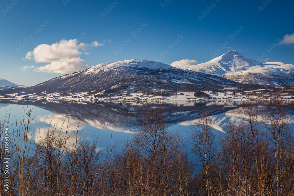 Mountain's reflection, Balsfjord, Norway