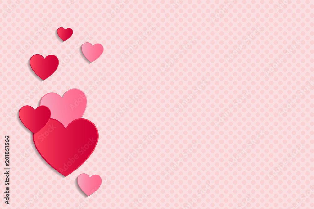 Background with papert cut hearts. Concept of poster for Valentine's Day, Mother's Day or Women's Day. Vector.