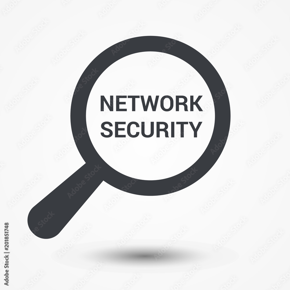 Protection Concept: Magnifying Optical Glass With Words Network Security Protection Concept: Magnifying Optical Glass With Words Network Security