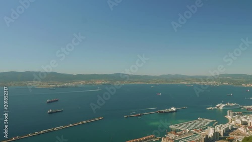 Panoramic view of Gibraltar bay on sunny hot day