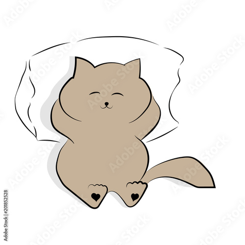 vector light grey drawing cute overeaten cat lying on the pillow