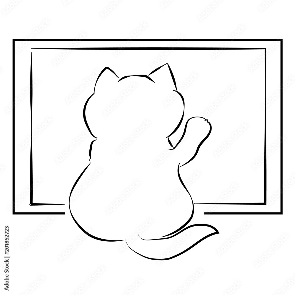 Black And White Sketch Of A Funny Fat Lazy White Cat Stock Illustration   Download Image Now  iStock