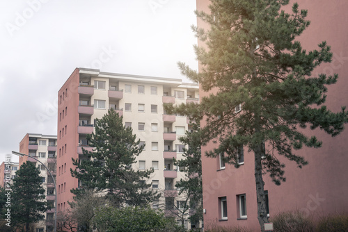 social housing in Berlin, red skyscrapers