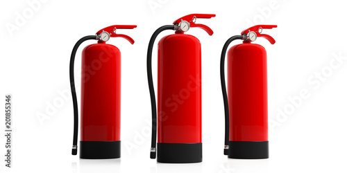 Fire extinguishers isolated on white background. 3d illustration