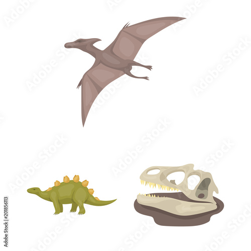 Different dinosaurs cartoon icons in set collection for design. Prehistoric animal vector symbol stock web illustration.