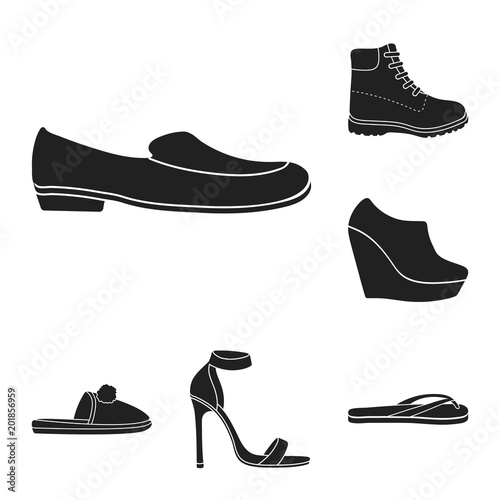 A variety of shoes black icons in set collection for design. Boot, sneakers vector symbol stock web illustration.