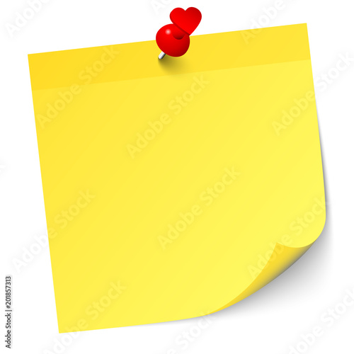 Yellow Stick Note Red Heart Pin