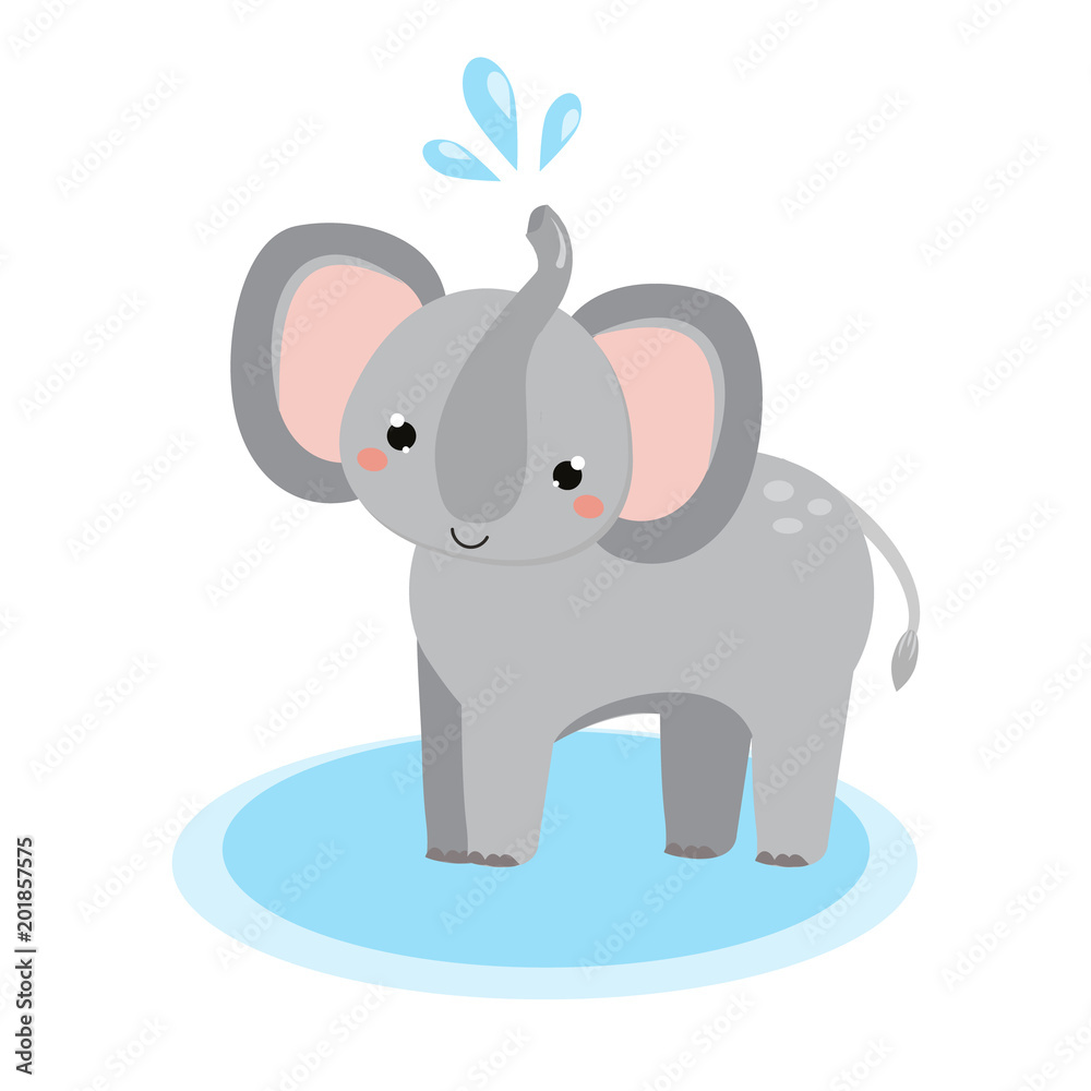 Cute elephant. Cartoon african animal. Kawaii style