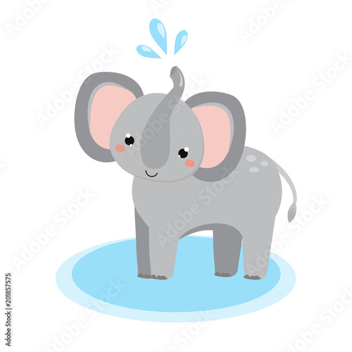 Cute elephant. Cartoon african animal. Kawaii style