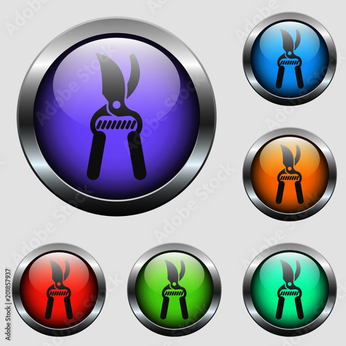 pruner vector icon on color glass buttons