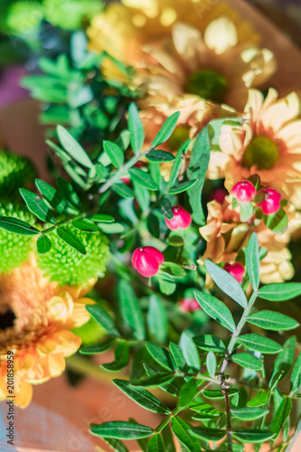 closeup of beautiful blooming bouquet of gerberas.
