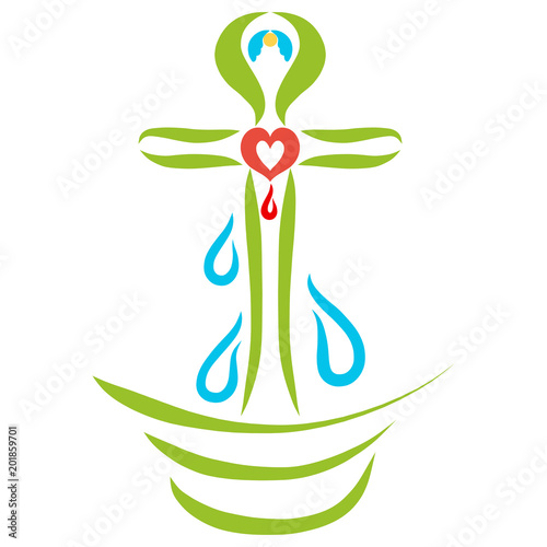 Cross with a heart and a baptismal cup Fototapet