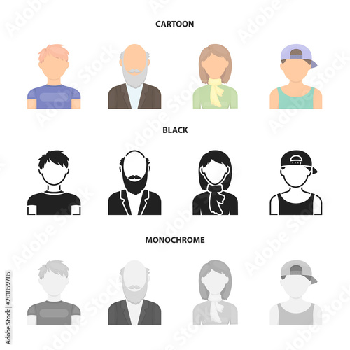 Boy in a cap, redheaded teenager, grandfather with a beard, a woman.Avatar set collection icons in cartoon,black,monochrome style vector symbol stock illustration web.
