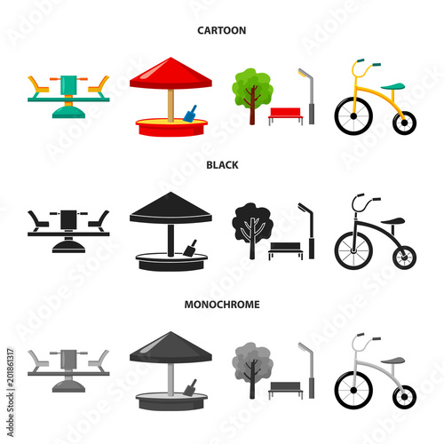 Carousel, sandbox, park, tricycle. Playground set collection icons in cartoon,black,monochrome style vector symbol stock illustration web.