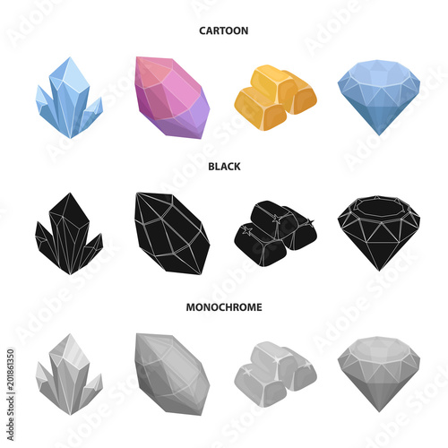 Crystals, minerals, gold bars. Precious minerals and jeweler set collection icons in cartoon,black,monochrome style vector symbol stock illustration web.