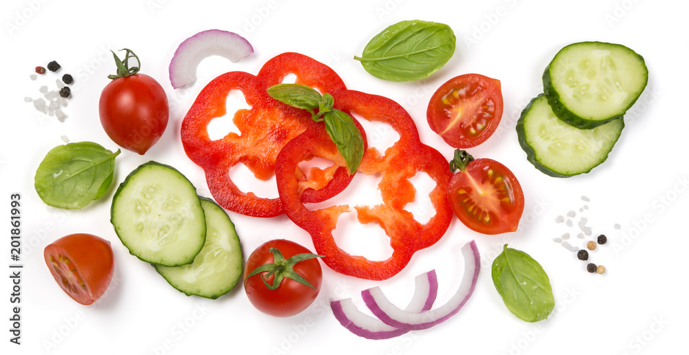 Healthy eating concept - selection of fresh vegetables on white background
