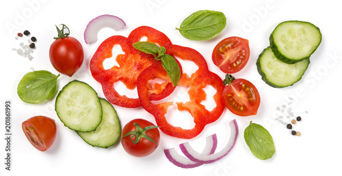 Healthy eating concept - selection of fresh vegetables on white background