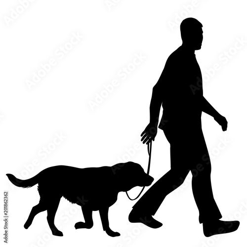 Silhouettes of man and dog